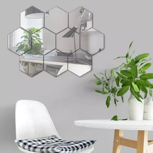 Stickers Muraux Miroir Hexagonal 3D – Élégance et Reflets Brillants