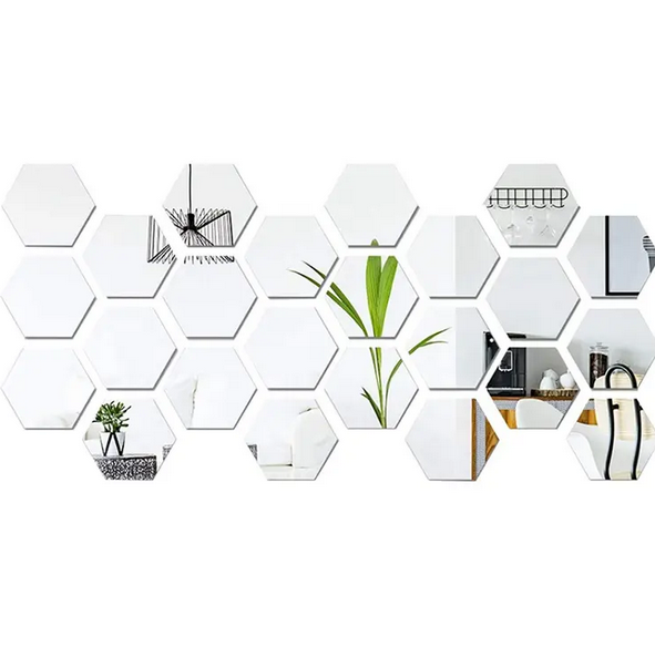 Stickers Muraux Miroir Hexagonal 3D – Élégance et Reflets Brillants