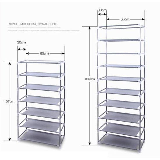 Armoire à Chaussures 10 Niveaux avec Housse - 20 Paires